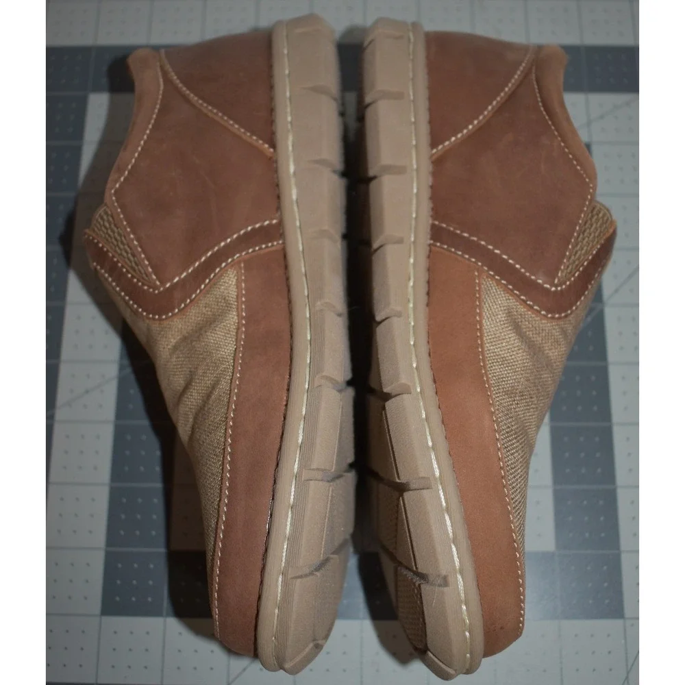 Born Sawyer Textile Tan Leather Slip On Loafers Kids Boys Size 4 PM-701-S